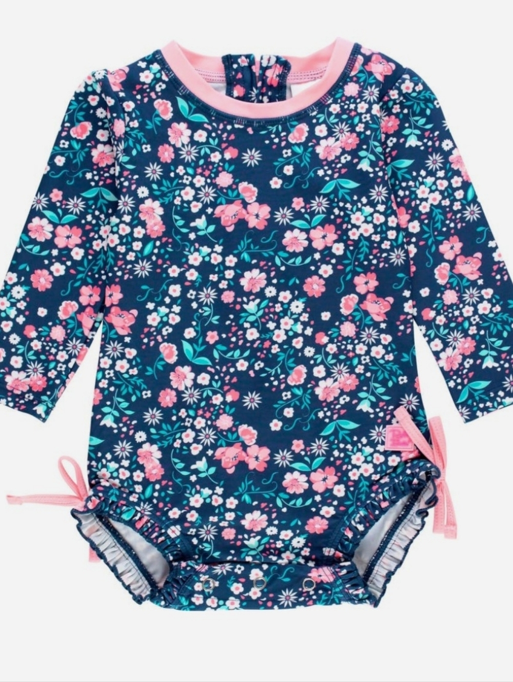 RuffleButts Moonlit Meadows Rash Guard One -Piece Swimsuit 6–12M Floral UPF 50+